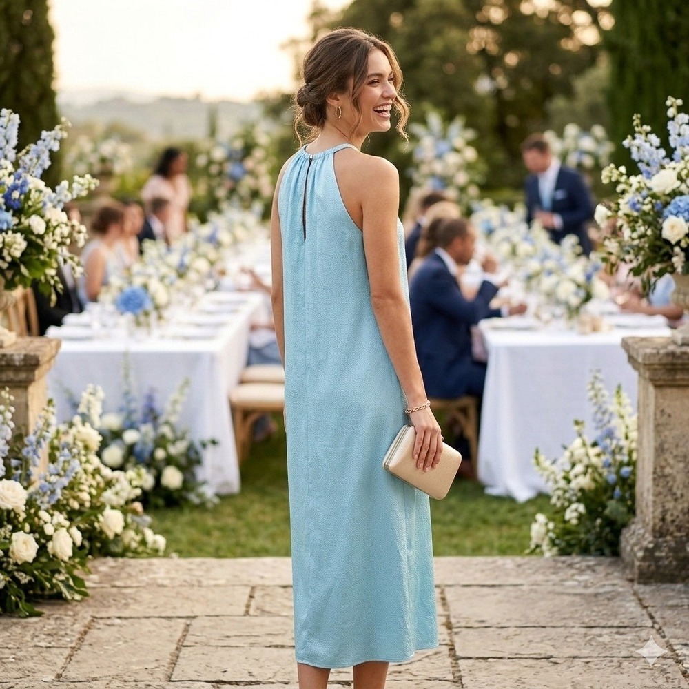 TED BAKER LONDON Roxieyy Halter Midi Dress Blue XSmall Hammered Satin NWT $260 - Picture 7 of 7